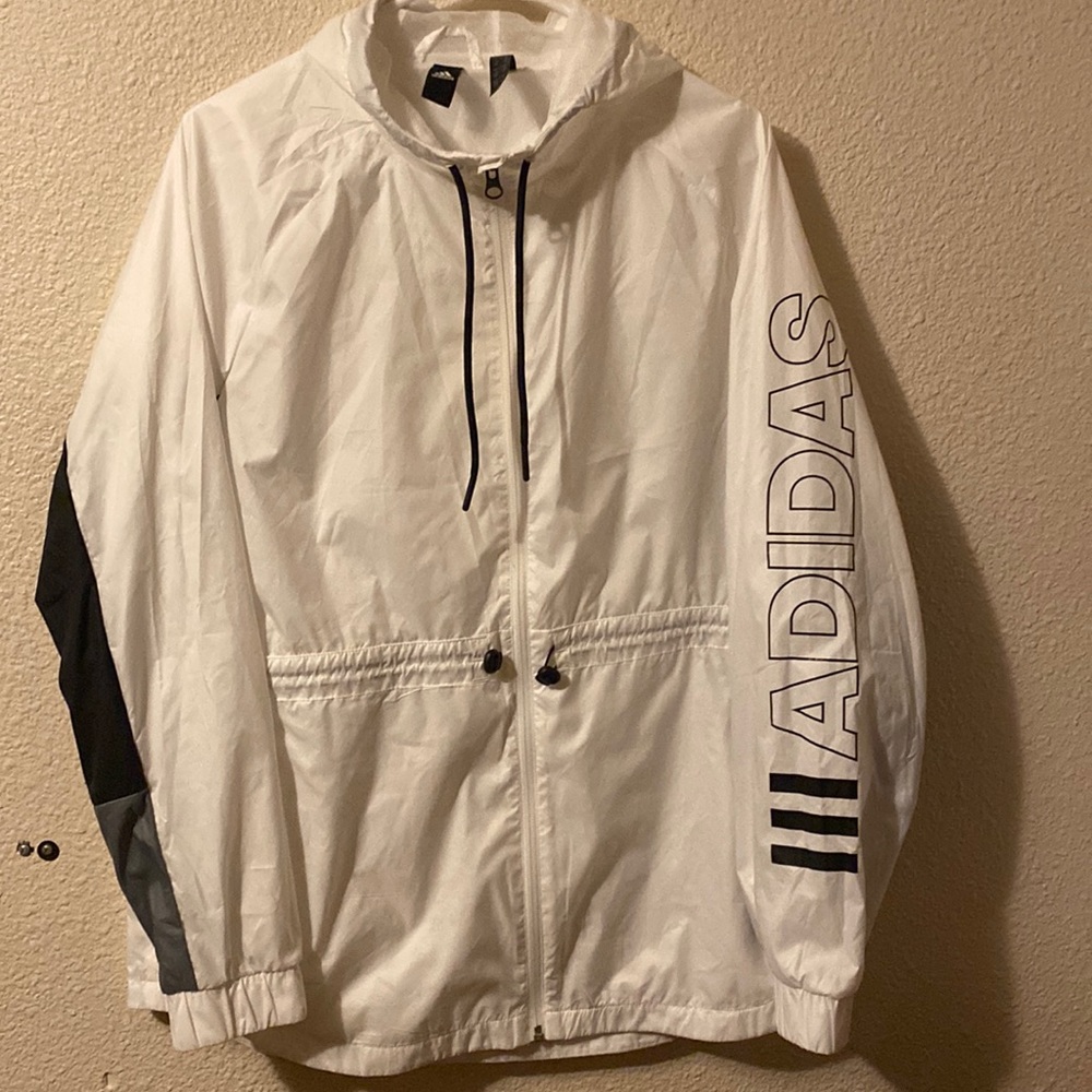 ADIDAS White Windbreaker Large